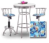 Chrome Bar Table & 2 Chrome Adjustable 24"-29" Elvis Presley Blue Hawaii Fa ....