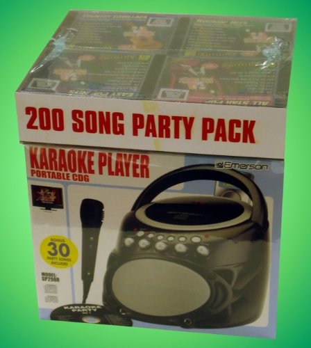 Emerson PK299 12ft Portable CDG Karaoke System with Bass Ports Plus 200 Songs - Silver