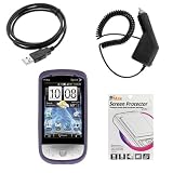 GTMax Rapid Car Charger + USB Data Cable + Purple Rubberized Hard Cover Case + LCD Screen Protector for Sprint HTC Hero