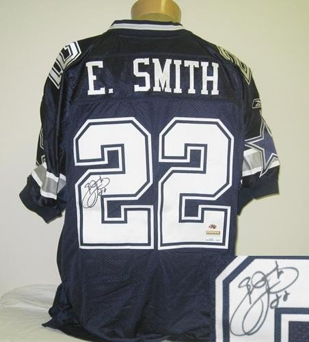 Emmitt Smith Autographed/Hand Signed Dallas Cowboys Authentic Reebok Blue Jersey