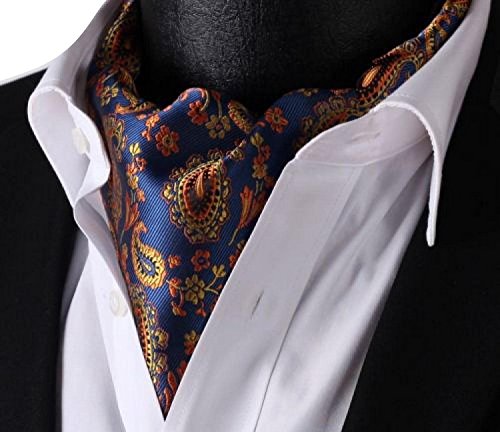 Lingswallow Blue Orange Floral Men 100% Silk Cravat Ties Jacquard Woven Ascot