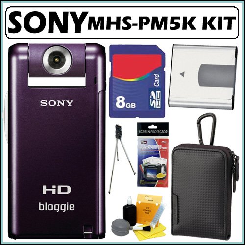 Sony MHSPM5 MHS-PM5 MHSPM5V MHS-PM5V bloggie Mobile 5MP HD Snap Video Camera (Violet) with 4x Digital Zoom + 8GB Deluxe Accessory Kit