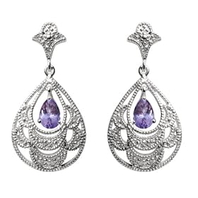 14k White Gold Tanzanite and Diamond Dangle Earrings by Amazon.com Collection