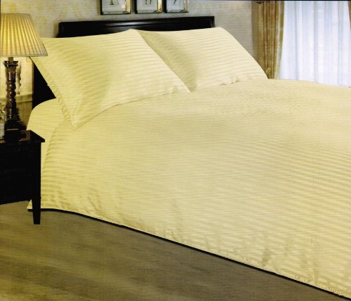 CREAM Satin Stripe Plain Dyed Duvet Quilt Cover Bedding Set AVAILABLE IN 7 COLOURS, DOUBLE
