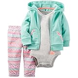 カーターズ（Carter's）女の子用ミントグリーンフード付きジャケットxネイティブ柄コーデパンツお出かけ用上下3点セット (18months(78-83cm)) [並行輸入品]