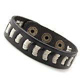 Trendy Men's Black Leather Cosmopolitan Indian Bracelet Cuff