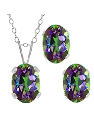 2.05 Ct Oval Green Mystic Topaz Gemstone Sterling Silver Pendant Earrings Set