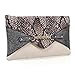 BMC Chic Faux Leather Multicolor Snakeskin Print Chain Accented Antique White Envelope Style Statement Clutch