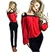 Sunward(TM) Women Sexy Off Shoulder Long Sleeve Lace Chiffon Blouse (XLarge, Red)
