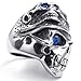 KONOV Mens Stainless Steel Ring, Gothic Tribal Skull Band, Blue Silver