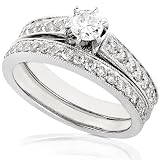 4/5ctw Round Brilliant Diamond Wedding Ring Set in 14k White Gold