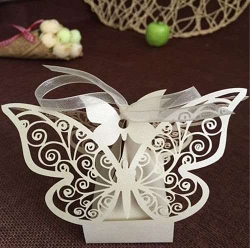 SZTYX 50pcs Luxury Big Butterfly Laser Cut Wedding Favor box Wedding Party Sweet Cake Gift Candy Box (Ivory color)