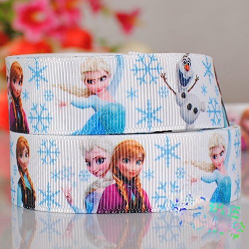 10 Yards 7/8 Inch White Frozen Anna Elsa Snowman Cartoon Printed Grosgrain Ribbon No.9587634