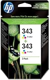 HP Original No 343 Tri-colour Ink Cartridges (2 Pack)