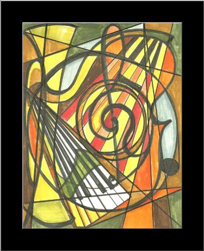 Cubist Musical Abstract Lines and Notes Home Decor Wall Art Matted Picture (11x14" print w/ 16x20" mat)