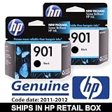 Original HP 901 Ink Cartridges BLACK 2-Pack Combo (CC653AN)