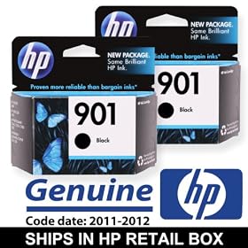 Original HP 901 Ink Cartridges BLACK 2-Pack Combo (CC653AN) in Retail Packaging