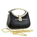 Black Evening Purse - Jeweled Frame - Embossed - Metal Minaudiere