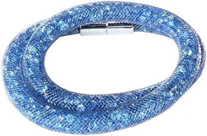 Double Wrap Crystal Stardust Mesh Bracelet (Blue)