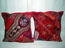 Home Decor- 2 Carmine Home Decor Moti Work Pillow Covers Cases India 16x16 Free Shipping