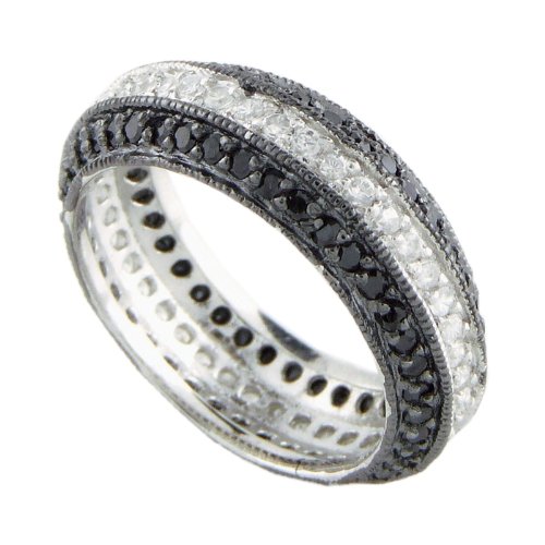 Black & White Sterling Silver Band CZ Ring For Women
