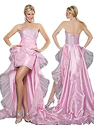 Strapless Natural   Waistline Organza/Taffeta High-Low-Hem Short Lace-Up Peplum  Ruched Sequined Prom Dress/Mini Dress  With Ruffles