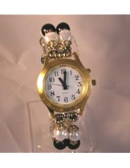 Ladies Talking Wrist Watch Gold Tone with Deluxe Pearl Beaded Band for Low Vision or Blind