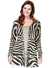 Plus Open Front Animal Print Cardigan with Linen