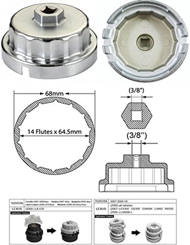 Oil Filter Wrench for Toyota Avalon Camry Highlander RAV4 Sienna Venza 4-Runner Tundra Fj Cruiser Sequoia Land Cruiser Lexus 2.7L To 5.7L Engines 64mm Filter Housing (silver)