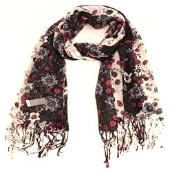 Groovy Floral Print Summer Light Scarf Shawl Wrap Black