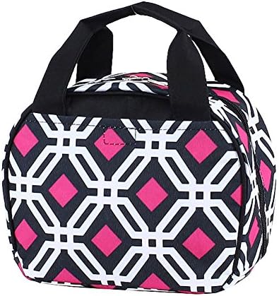 Black Geometric Diamonds Polyester 7.75 inch Insulated Lunch Bag