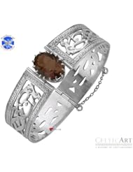 Sterling Silver Bracelet Ornate Celtic Design Smokey Quartz