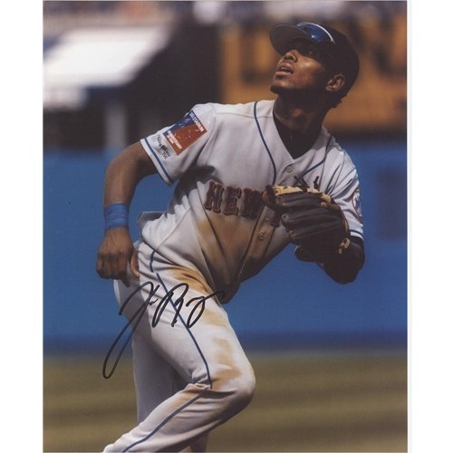 Jose Reyes Autographed New York Mets (Grey Jersey Fielding) 8x10 Photo