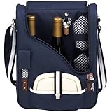 Picnic at Ascot Wine and Cheese Cooler Bag Equipped for 2 with Glasses, Napkins, Cutting Board, Corkscrew, etc.  - Navy