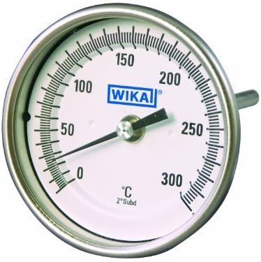 WIKA TI.33 Stainless Steel 304 Industrial Grade Non Resettable Bi-Metal Thermometer, 3" Dial, 0/250 Degrees F, 4" Stem, 1/2" NPT Connection, Back Mount by WIKA