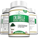 Chlorella Broken Cell Wall Algae Powder Capsules - Potent All Natural Green Superfood Supplement for Detox and Cleanse, Weight Loss, Increased Energy - 60 Vegetarian Caps, Made in USA
