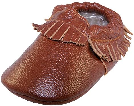 Baby Conda Handmade Light Brown Baby Moccasins * 100% Genuine Leather * Soft Sole Slip on Baby Shoes for Boys and Girls * 100% Money Back Guarantee Size 18 - 24 Months