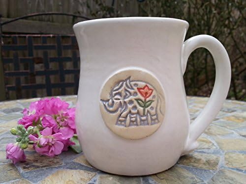 Stoneware Grey Elephant with Rose Mug, 12 ounce size
