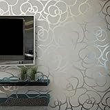 (ハンメロ)Hanmeroリピング 部屋 ふすま diy リフォーム用おしゃれな花柄壁紙 ローズ のりなし はがせる フリース 1ロール（53cm×10m）シルバー