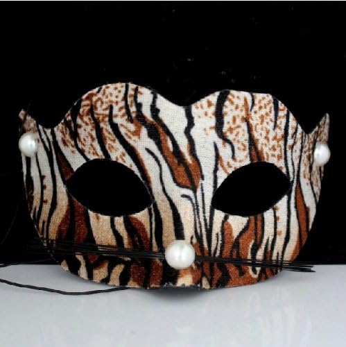 Melody Animal Sexy Leopard Print Tiger Print Fabric Covered Velvet Masquerade Mask Venetian Mask (Tiger)