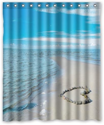 Futefew Personalized Bathroom Decor Wave on the Beach Heart Pattern Shower Curtain 60" X 72"-waterproof Polyester Fabric Shower Curtain Super Soft -Bath Curtain Great for Friends-holiday Gifts-gift for Happy Easter Day-birthday Gift