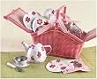 Pink Tin Tea Set, complete with pink basket