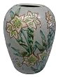Oriental gray and green hand painted melon shaped vase with flowers