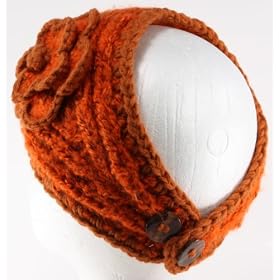 Buy 100% Handmade Knit Flower Headband, Ponytail Styling, Orange by NYGiftStop Headband