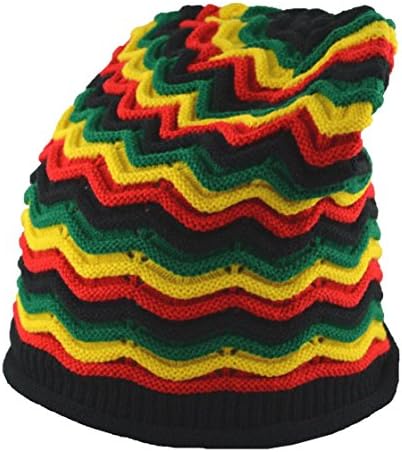 MS Unisex Slouchy Rasta Beanie Knit Hat Wave Stripe Black Green Yellow Red