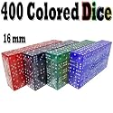 400 Bulk Colored Dice 16mm - Purple, Blue, Green, Red