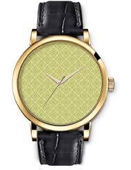 SPRAWL Aanalog Fashion Series Gold Ladies Watches of Genuine Black Leather Strap,Unique Wrist Watch for Women Girls Designed with Light green small squares with dots