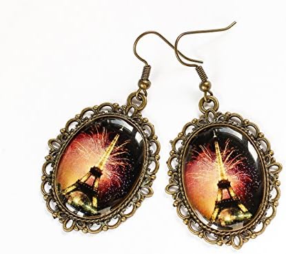 E10 Unique Fashion Vintage Style Night Paris Eiffel Tower Photo Print Epoxy Resine Earrings Handmade Jewelry Gift for women Exlusive Pattern design dangle casual earrings Mothers day gift for mom