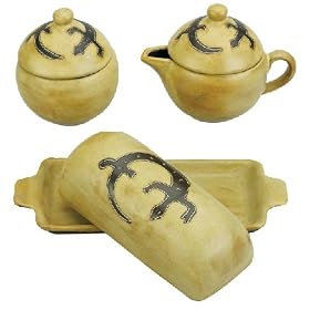 MARA Stoneware CREAMER SUGAR BOWL And BUTTER DISH Southwest GECKO LIZARD Set by CollectibleXchange