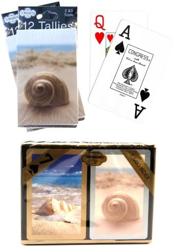Bundle – 3 items: 1 Congress Playing Cards Seashell Bridge (2 Decks), with 2 Packs (12 Each Pack) Tallies, Jumbo Index
